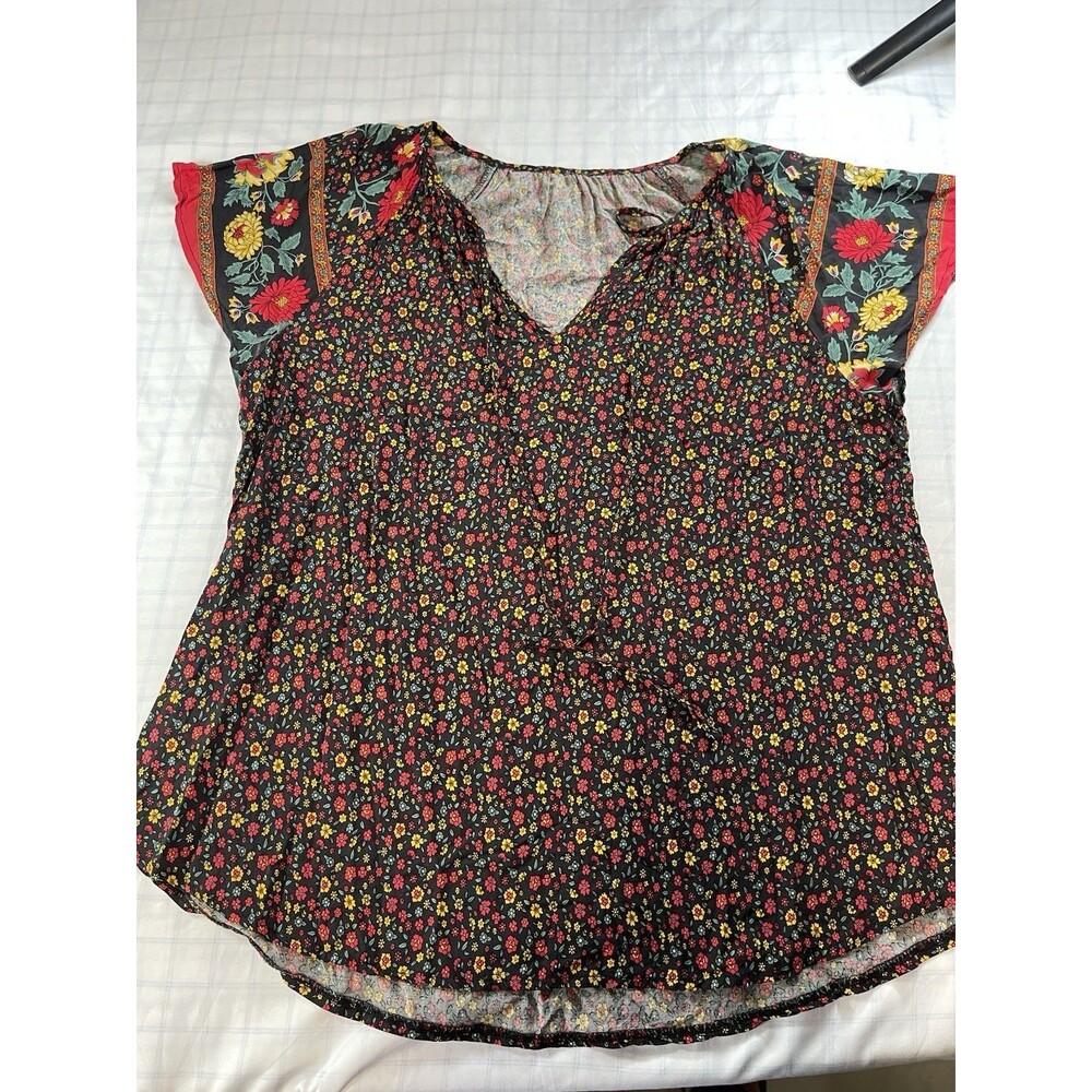 SHEIN Curve Boho Floral V-Neck Blouse 2XL Plus Size 100% Viscose Short Sleeve